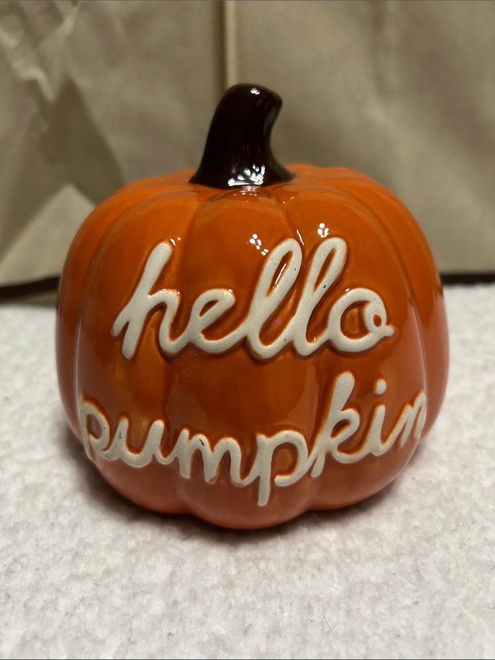 Orange "Hello Pumpkin" Ceramic Pumpkin Holiday Decor